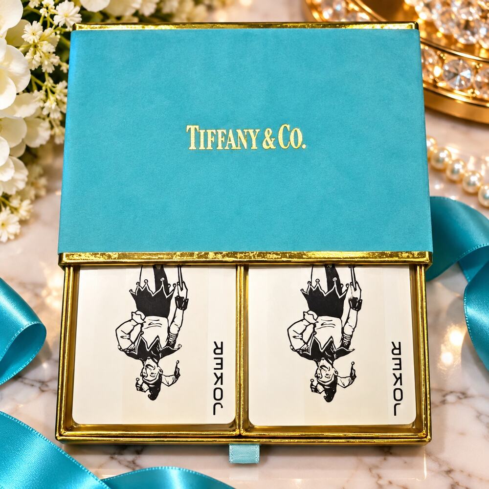 Tiffany & Co. Rare Vintage Dual Deck Playing Cards Velvet Case Factory Sealed - Picture 3 of 4